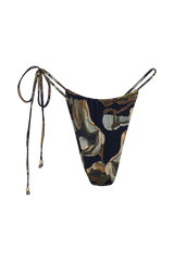 Andie Ruched String Side Bikini Brief - Green Fluid Reverie Print