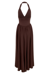 Angelina Scuba Halter Midi Dress - Chocolate