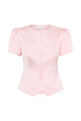 Anne Short Sleeve Satin Top - Pale Pink