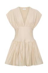 Arabella Cinched Waist Linen Mini Dress - Natural