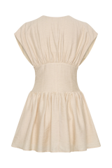 Arabella Cinched Waist Linen Mini Dress - Natural