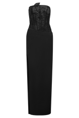 Asha Floral Mesh And Satin Maxi Dress - Black