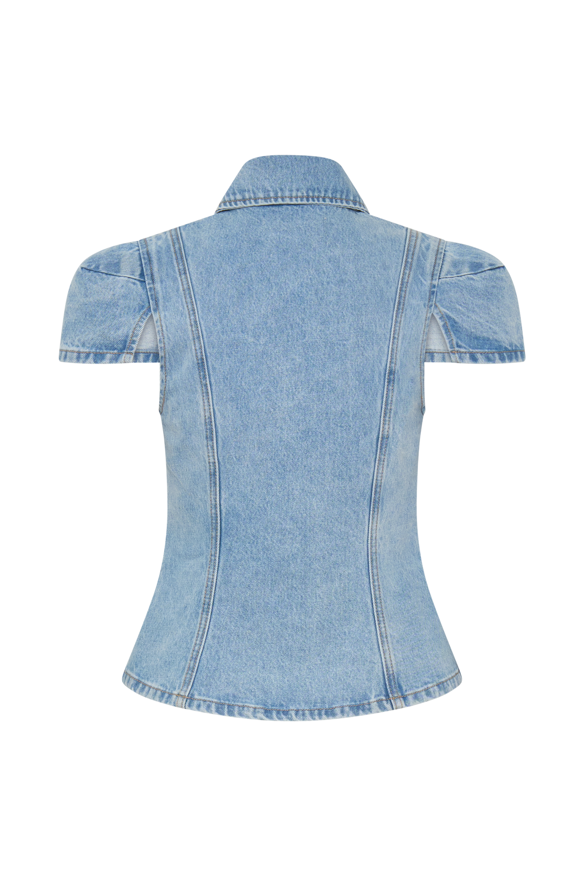 Bently Short Sleeve Denim Top - Washed Light Blue