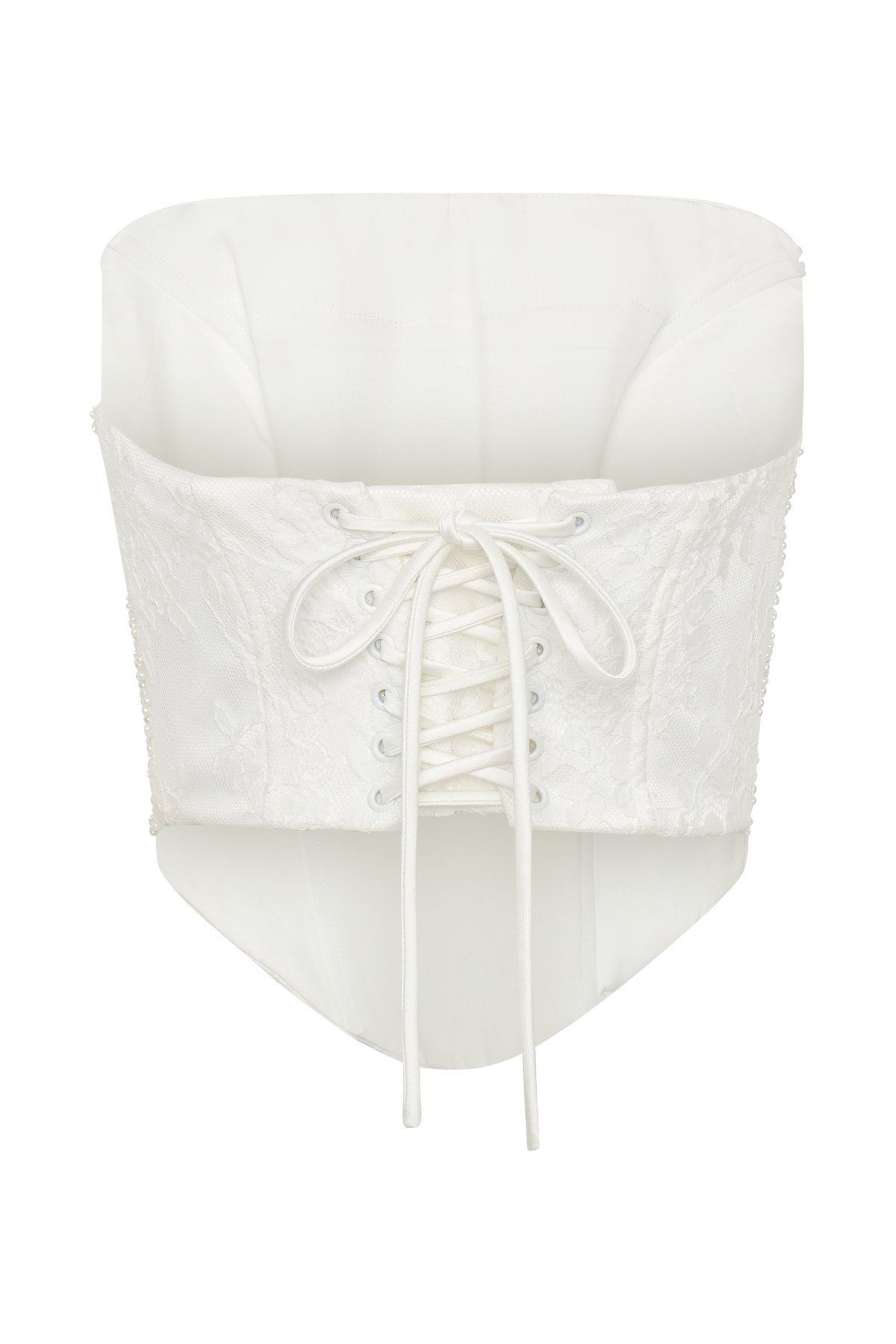 Camille Beaded Satin And Lace Corset Top - Ivory