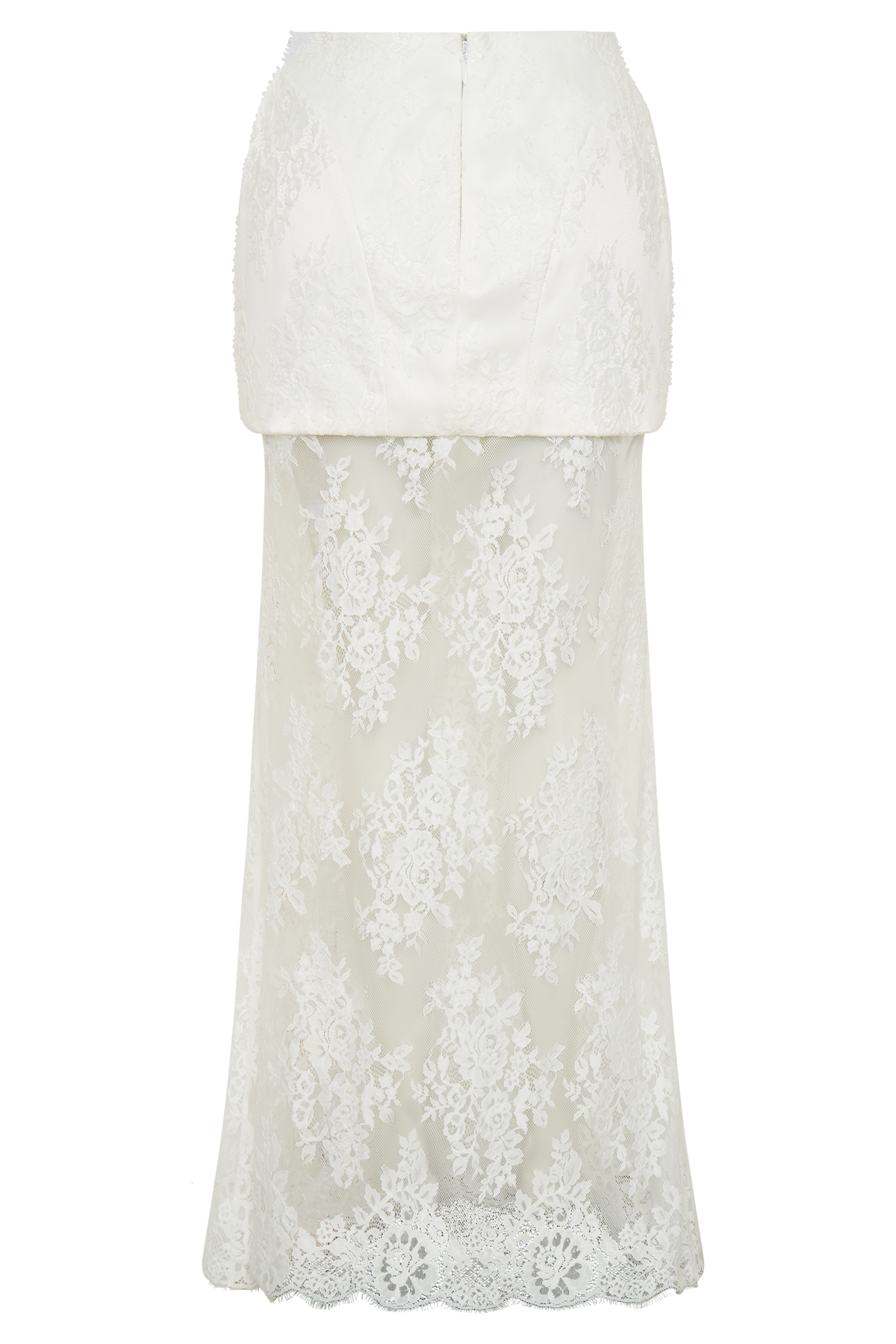 Camille Beaded Satin And Lace Maxi Skirt - Ivory